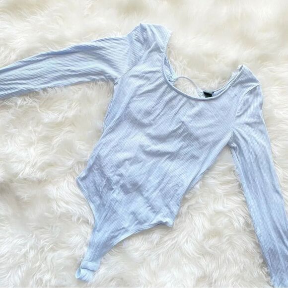 Long Sleeve Open Back Ribbed Bodysuit - Picture 1 of 5
